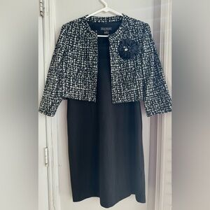 Jessica Howard Midi Dress and Cropped Jacket, Size 12P, Black/White.